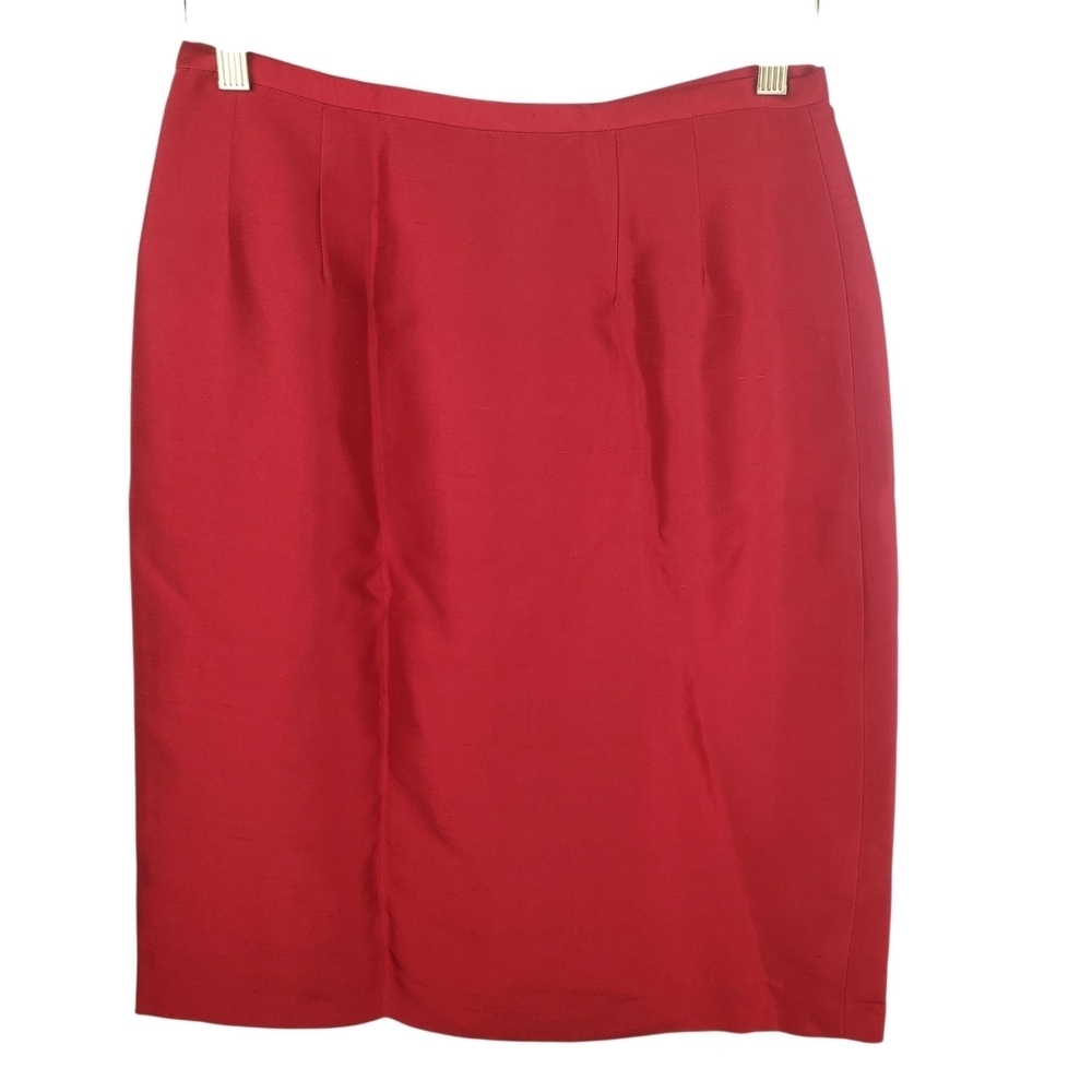 Vntg 90s Kay Unger Red Silk Suit. Cropped Jacket and Skirt. Size 10. #219 - Picture 8 of 16